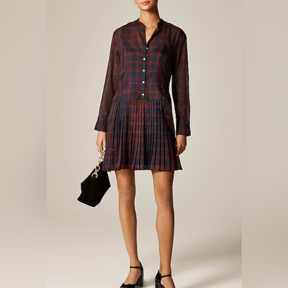 NWT J. Crew Pleated Shirt Dress in Stewart Tartan Print 4